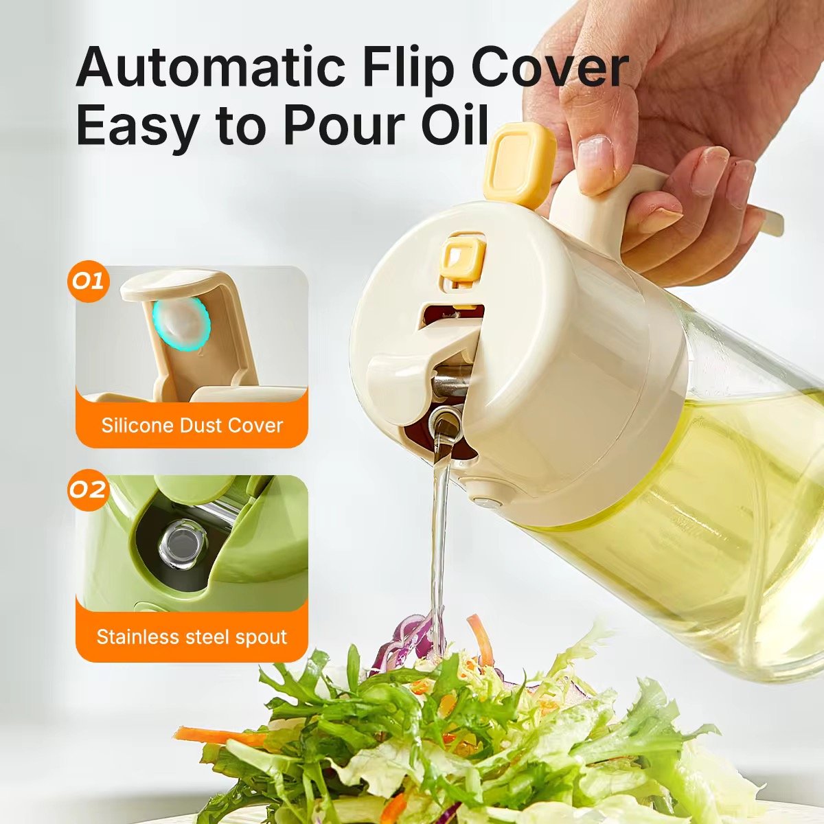500ml 17oz Light-Blocking Glass Olive Oil Spray Bottle 2 In 1 Oil Sprayer Oil Dispenser For Kitchen Cooking Air Fryer Salad BBQ