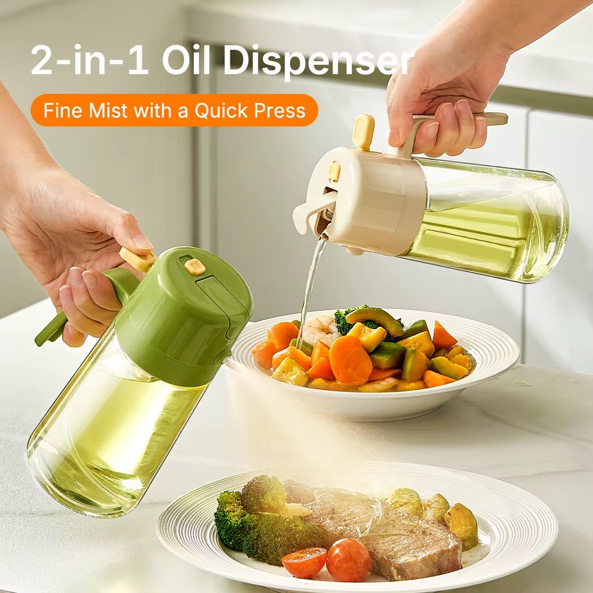 500ml 17oz Light-Blocking Glass Olive Oil Spray Bottle 2 In 1 Oil Sprayer Oil Dispenser For Kitchen Cooking Air Fryer Salad BBQ