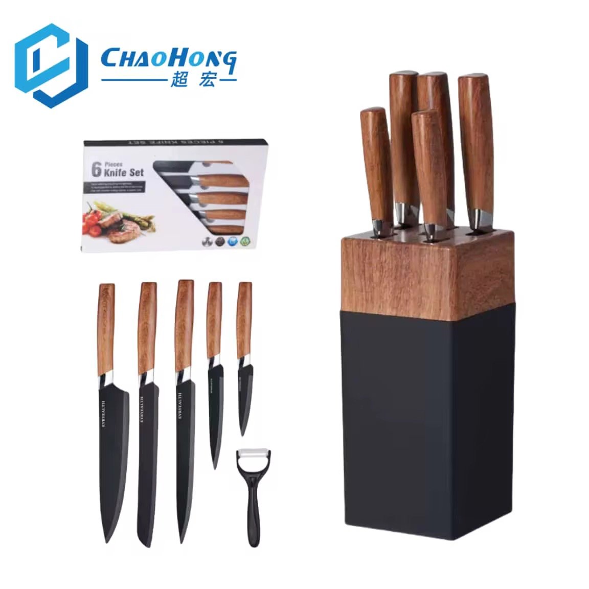 7-Piece Stainless Steel Kitchen Knife Set Sharp Custom Chef Knife Slicing Bread Utility Paring Knives Block Metal Material