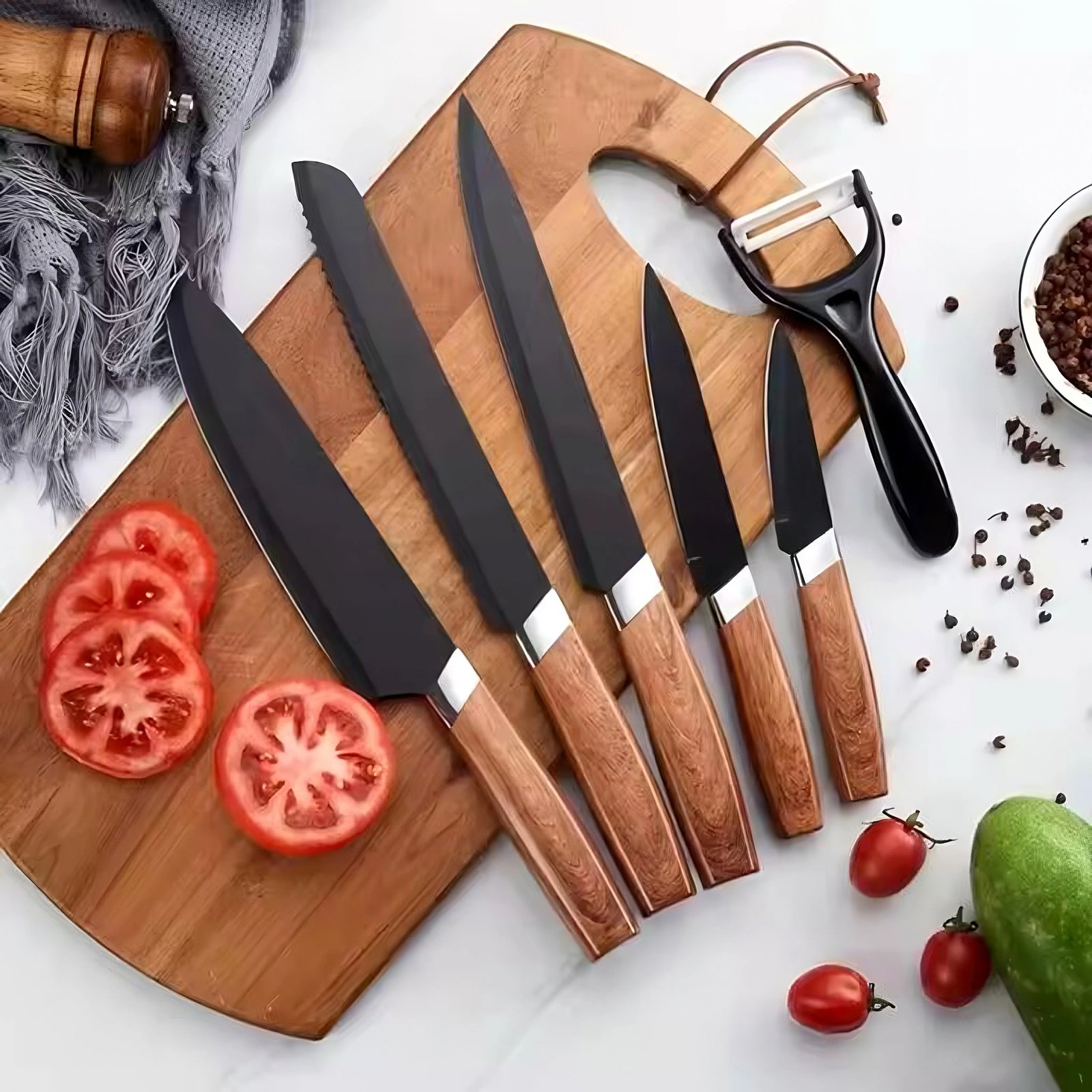 7-Piece Stainless Steel Kitchen Knife Set Sharp Custom Chef Knife Slicing Bread Utility Paring Knives Block Metal Material