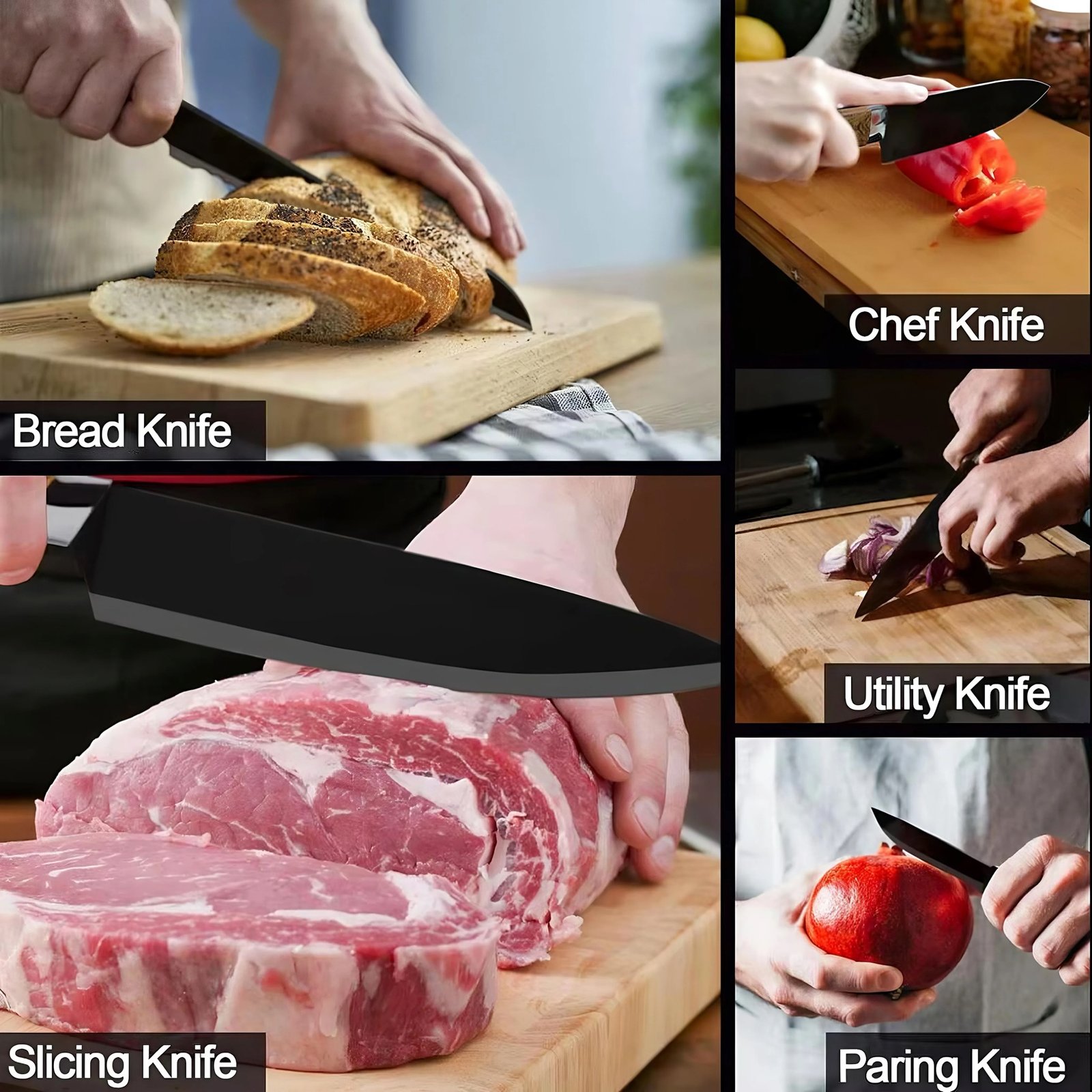 7-Piece Stainless Steel Kitchen Knife Set Sharp Custom Chef Knife Slicing Bread Utility Paring Knives Block Metal Material