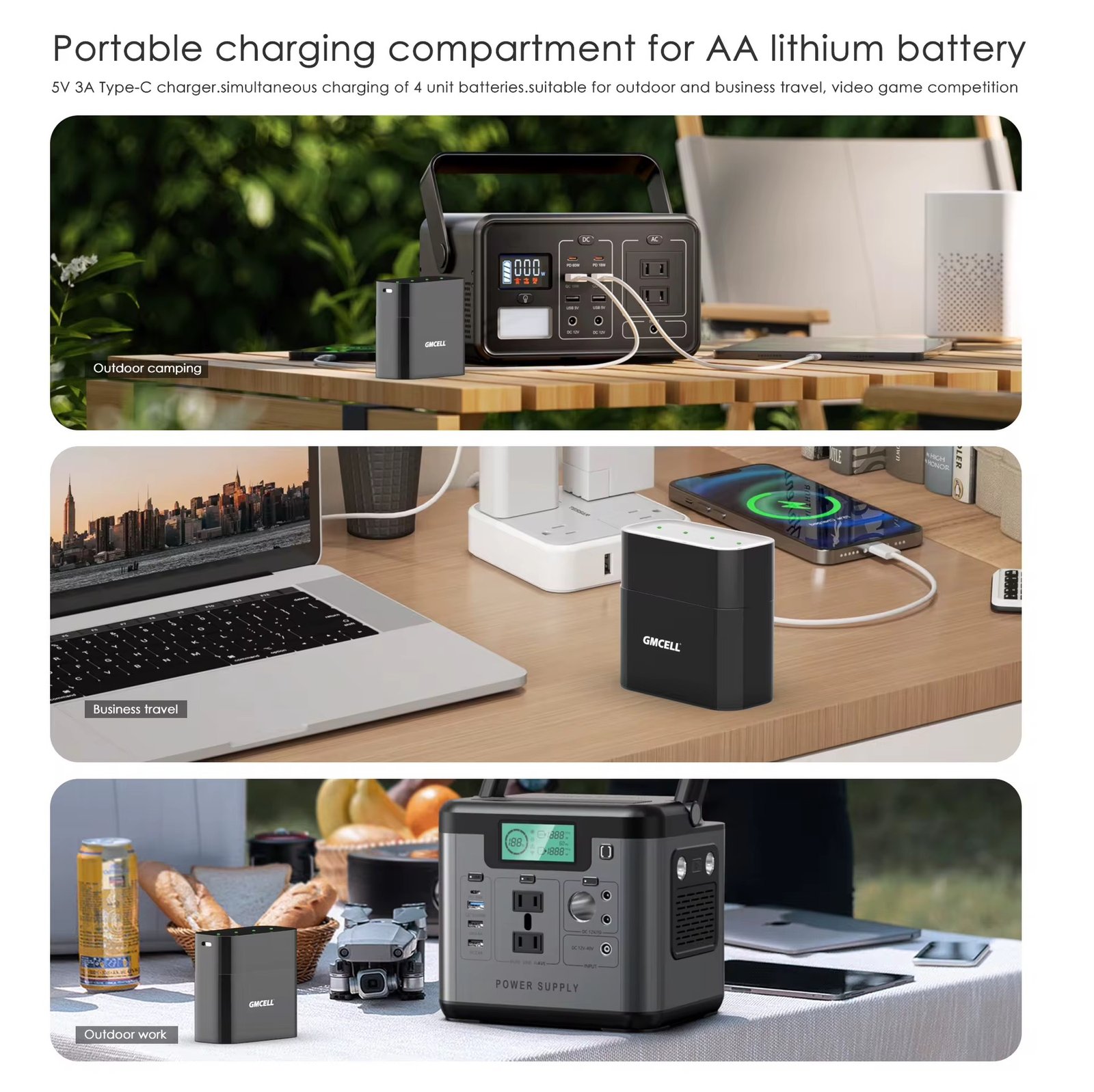 5V 3A 4 Pack AA AAA Lithium Battery Smart Charger For AA Rechargeable Lithium Battery Charging & Storage