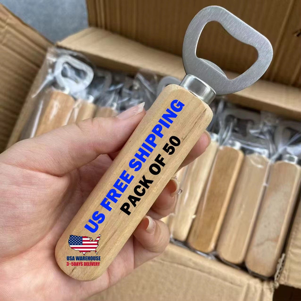 US Free Shipping Kitchen Gadget Wood Beer Opener Magnetic Round Engraved