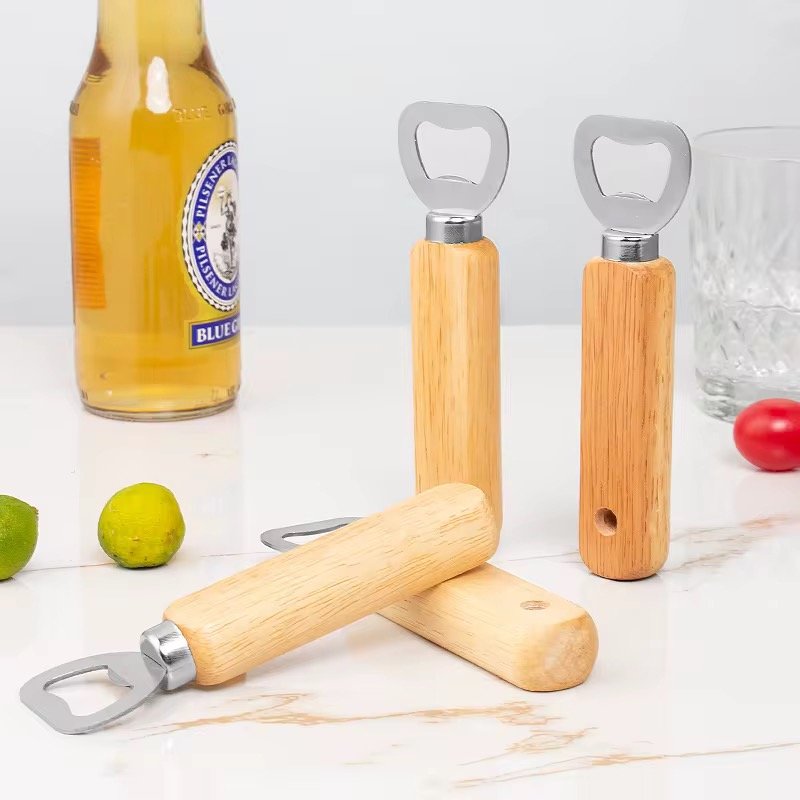 US Free Shipping Kitchen Gadget Wood Beer Opener Magnetic Round Engraved