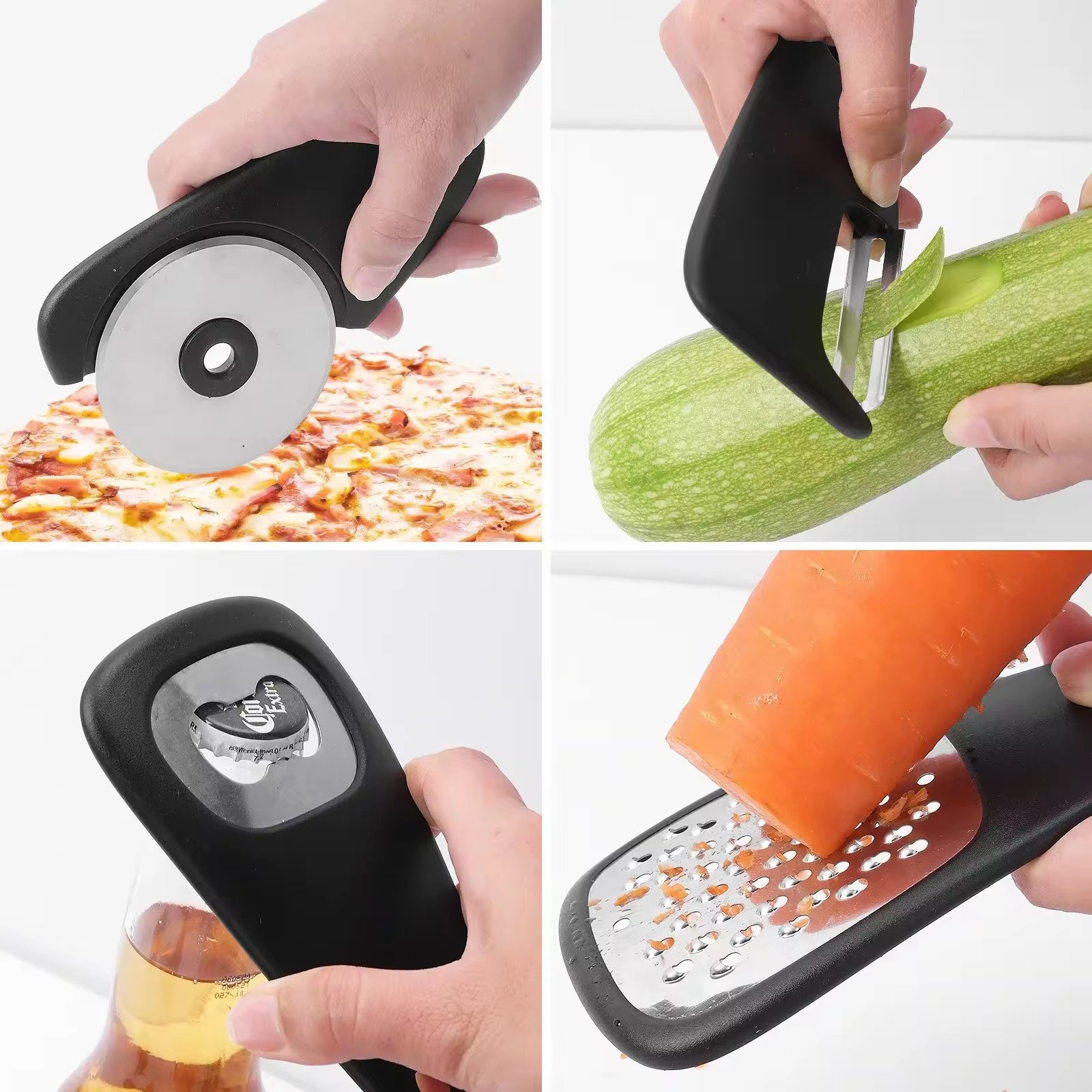 6-in-1 Manual Stainless Steel Multifunctional Kitchen Gadget Set Fruits & Vegetables Peeler Can Opener Pizza Cutter Cheese Tool