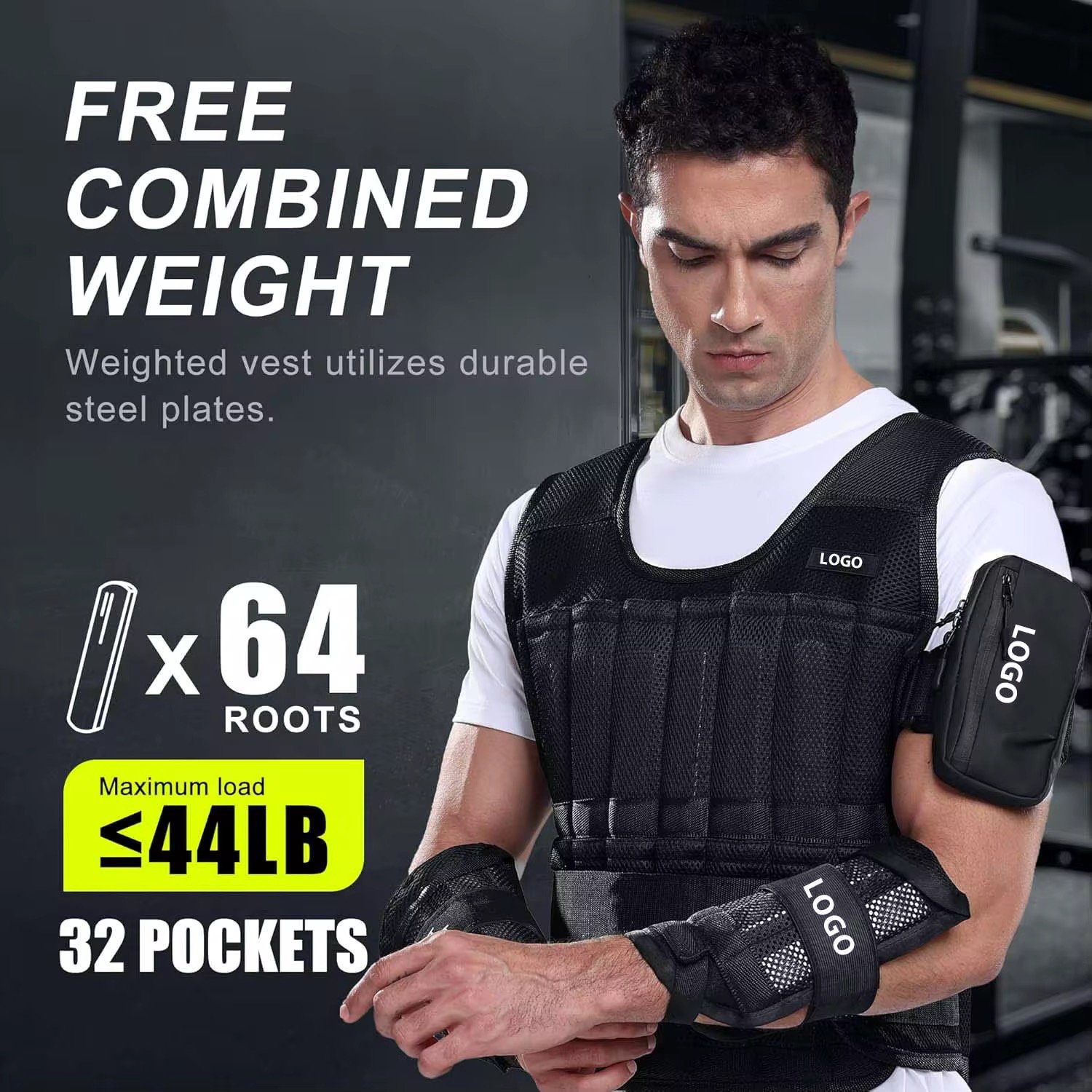 Adjustable Weighted Vest 44LB Workout Weight Vest Plate Jacket Training Training Fitness Weighted Vest for Men Women