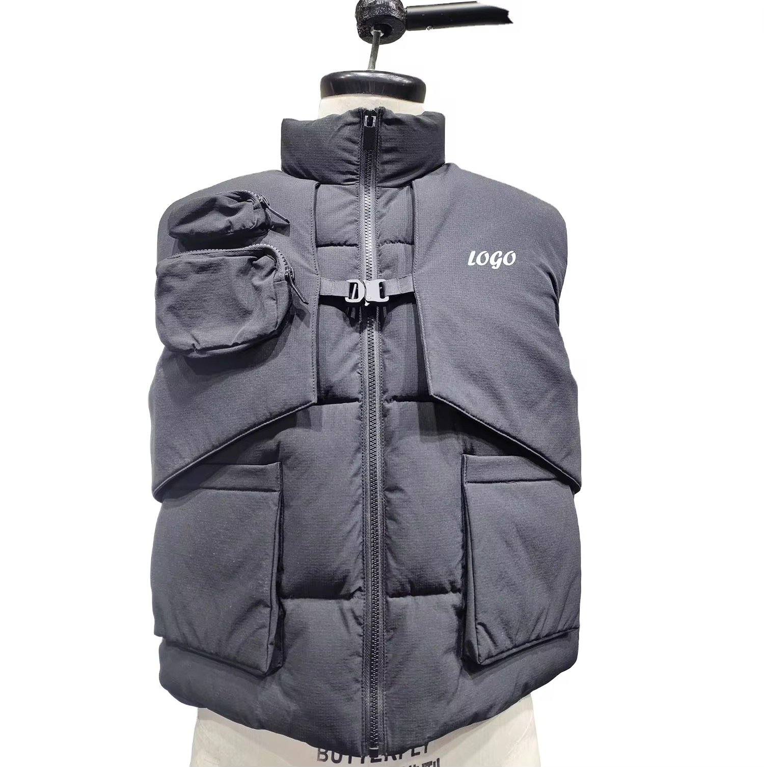 Spot Product Custom Mens Suit Utility Vest Fashion In Waterproof And Two Piece Puffer Cargo Vest Set Men With Strap