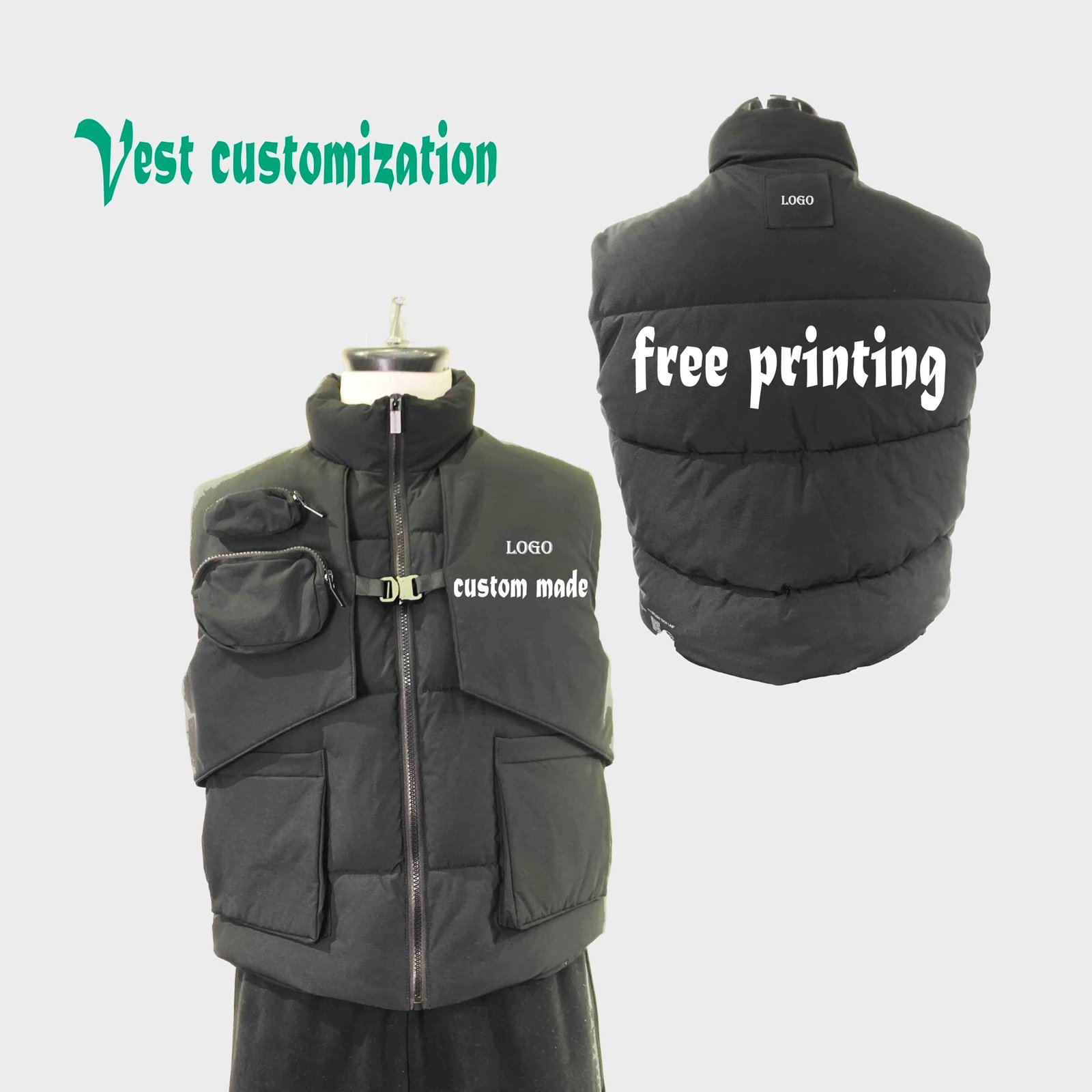 Spot Product Custom Mens Suit Utility Vest Fashion In Waterproof And Two Piece Puffer Cargo Vest Set Men With Strap
