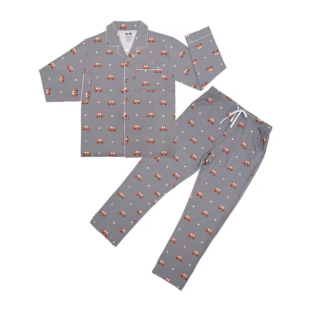 Wholesale Customized Unisex Pajamas Set Summer Long Sleeve Tops Shorts with Turn-down Collar Men Women Couples Sleepwear Clothes