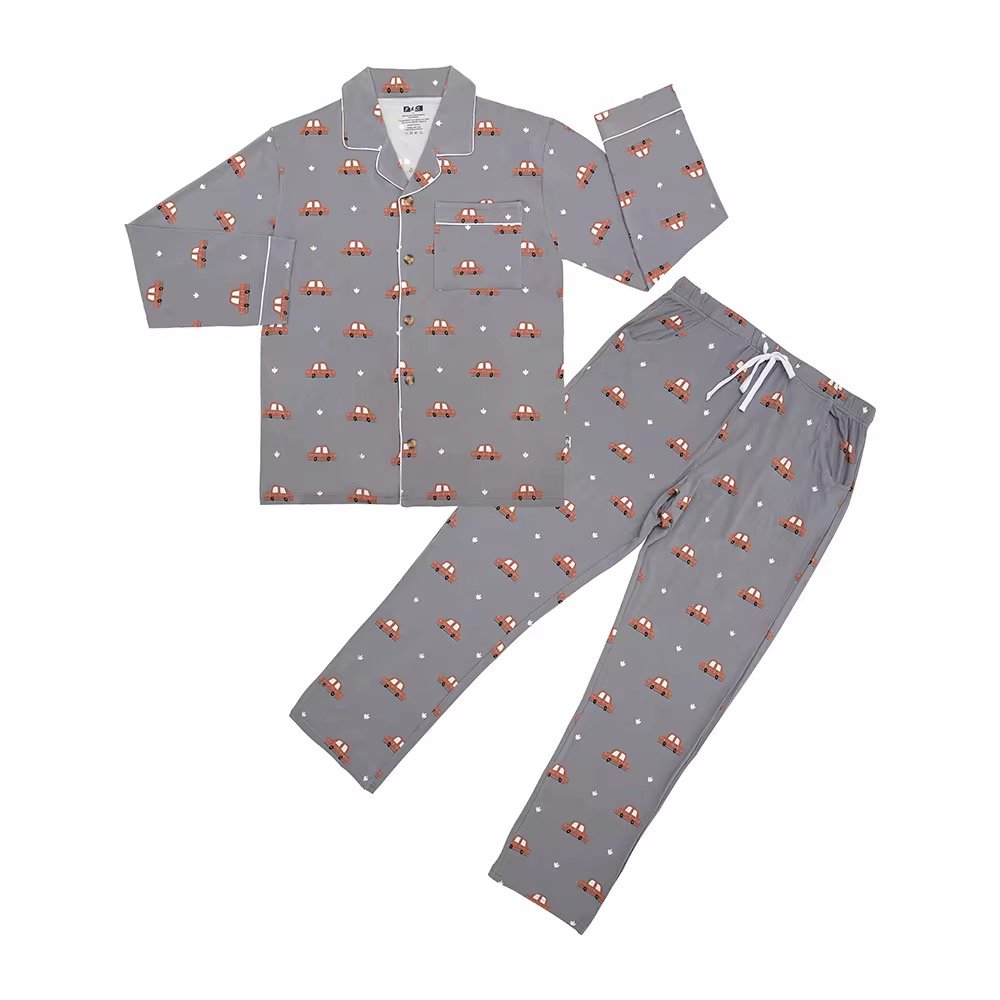 Wholesale Customized Unisex Pajamas Set Summer Long Sleeve Tops Shorts with Turn-down Collar Men Women Couples Sleepwear Clothes