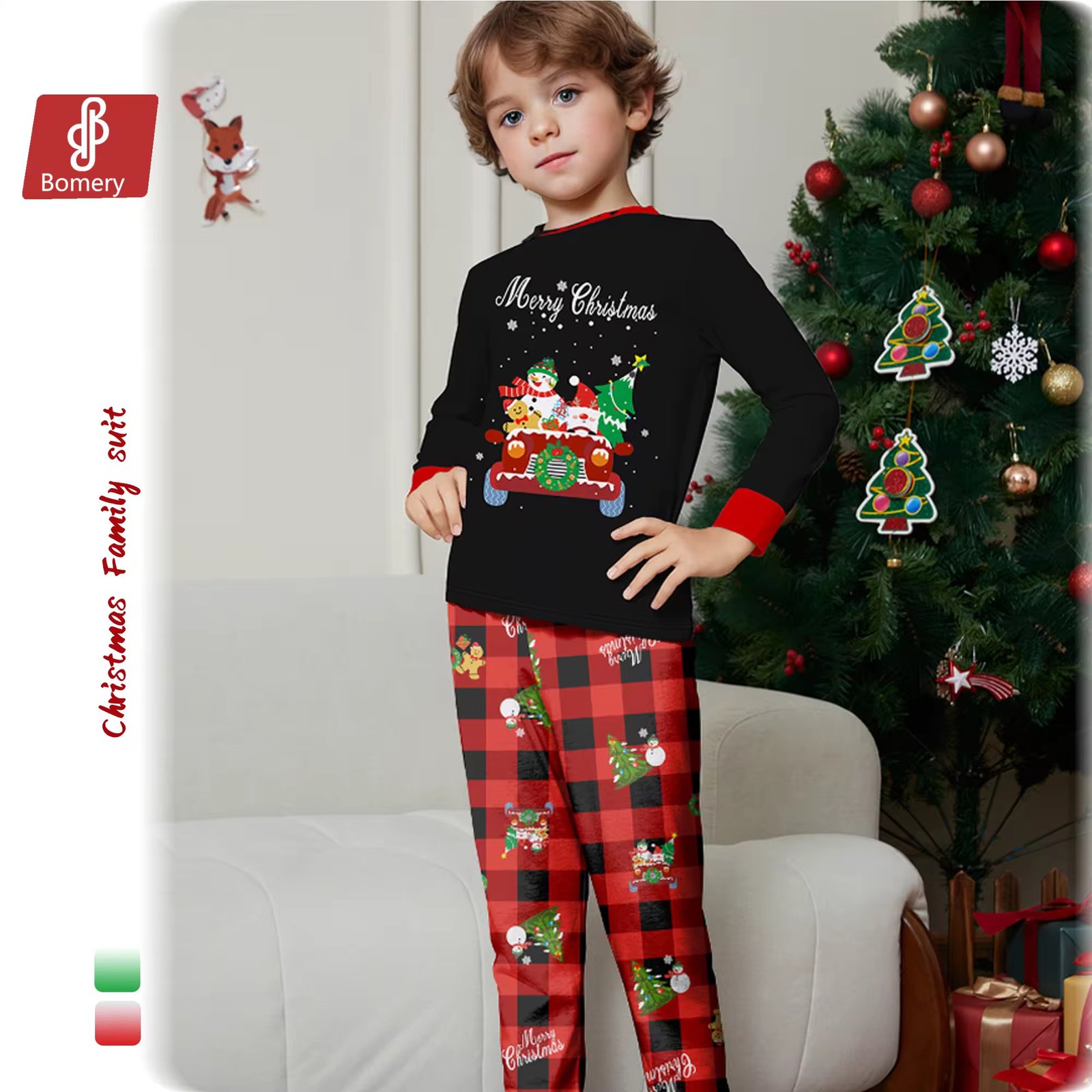 2025 New Design Parent-Child Long-Sleeve Family Christmas Pajamas Suits Xmas Cartoon Outfit With Elastic Waist Closure Wholesale