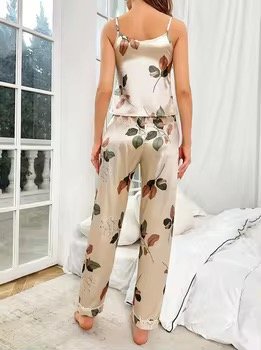 Summer Women's Pajamas Luxury Printed Satin Pajama Set Camisole Pants Pajama Set Loungewear Pyjama Sets Women