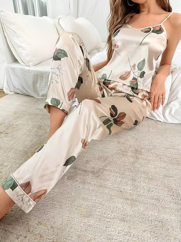 Summer Women's Pajamas Luxury Printed Satin Pajama Set Camisole Pants Pajama Set Loungewear Pyjama Sets Women