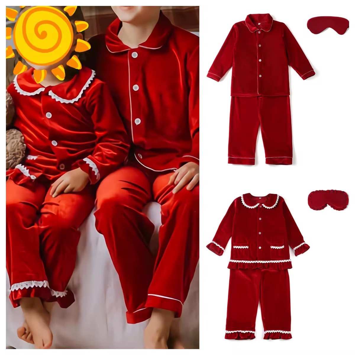 Wholesale Velvet Family Matching Pajama Set Family Matching Outfit Red Velvet Kids Luxury Pyjamas Set