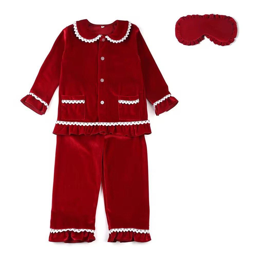Wholesale Velvet Family Matching Pajama Set Family Matching Outfit Red Velvet Kids Luxury Pyjamas Set