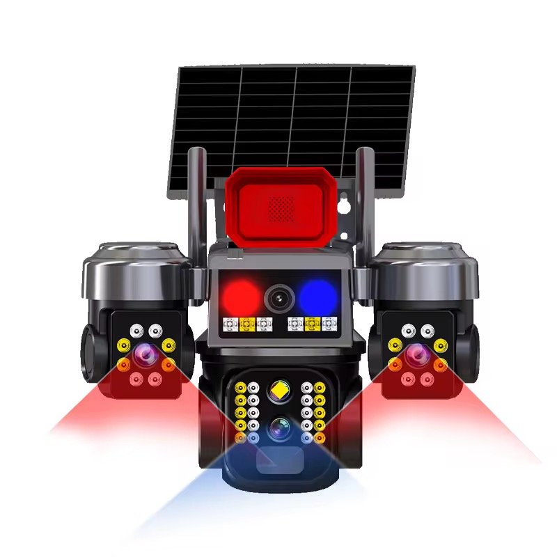 V380Pro Solar CCTV Security Camera with 4g/Wifi Sim Card Access Two-Way Audio Al Human Tracking & New Design 3-lens Built-in Mic