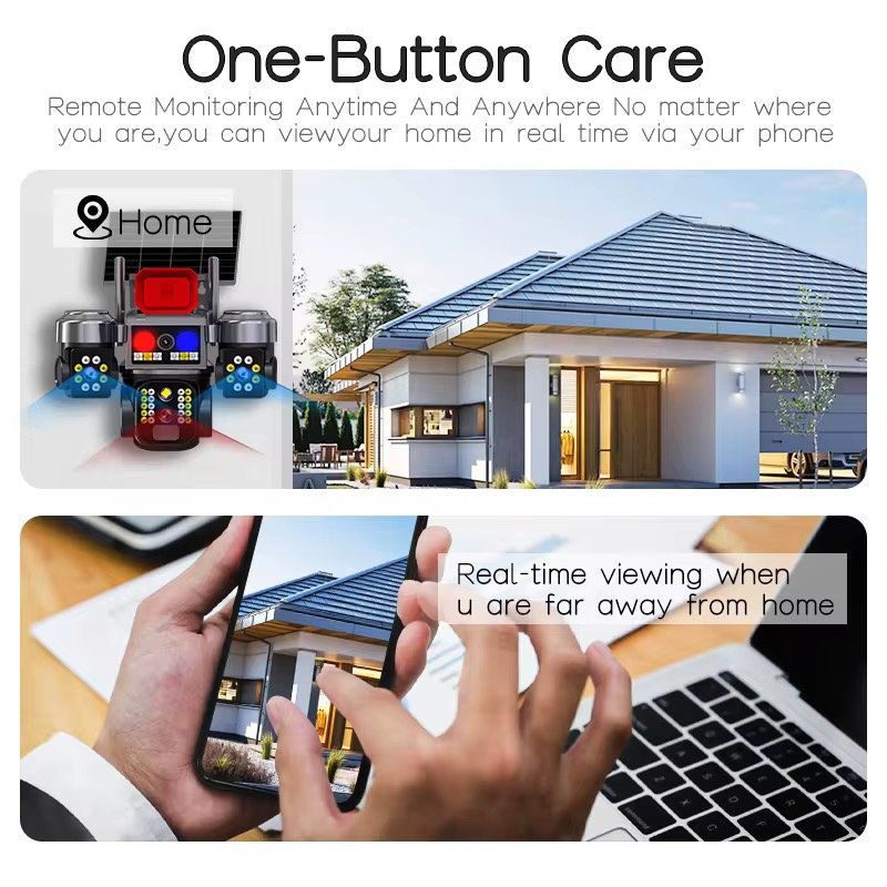 V380Pro Solar CCTV Security Camera with 4g/Wifi Sim Card Access Two-Way Audio Al Human Tracking & New Design 3-lens Built-in Mic