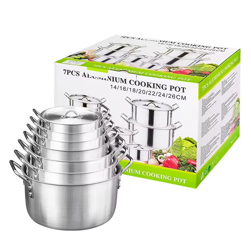 7 Pieces Non Stick Pots Cooking Aluminium Soup Pot Cookware Set Cast Aluminum Cookware Home Kitchen Cookware Aluminum