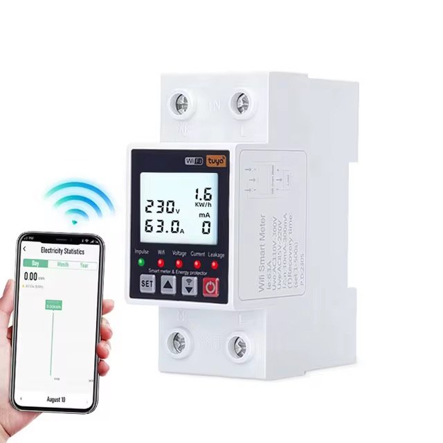 TUYA WiFi Smart 63A AC 220V Over Under Circuit Earth Leakage Voltage Protector Relay Device Breaker Switch Meter