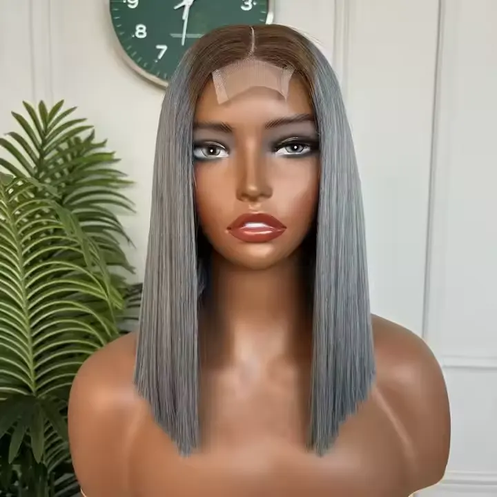 13*4 full frontal lace wig  10inch Bob grey color 1 pieces