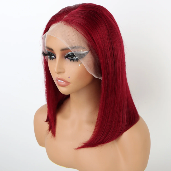 13*4 full frontal lace wig  12inch Bob red color 2 pieces