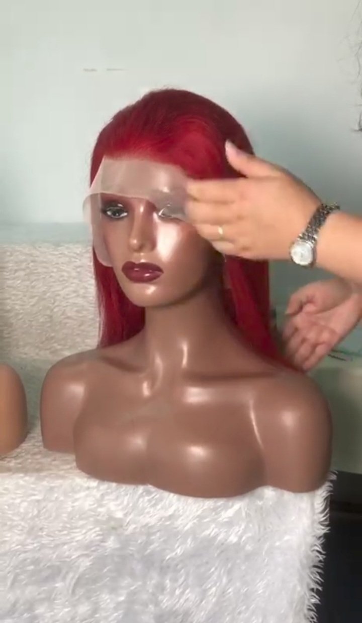 13*4 full frontal lace wig  12inch Bob red color 2 pieces