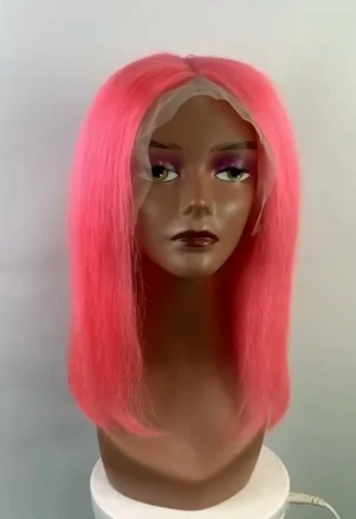 13*4 full frontal lace wig  10inch Bob  pink color 1 piece