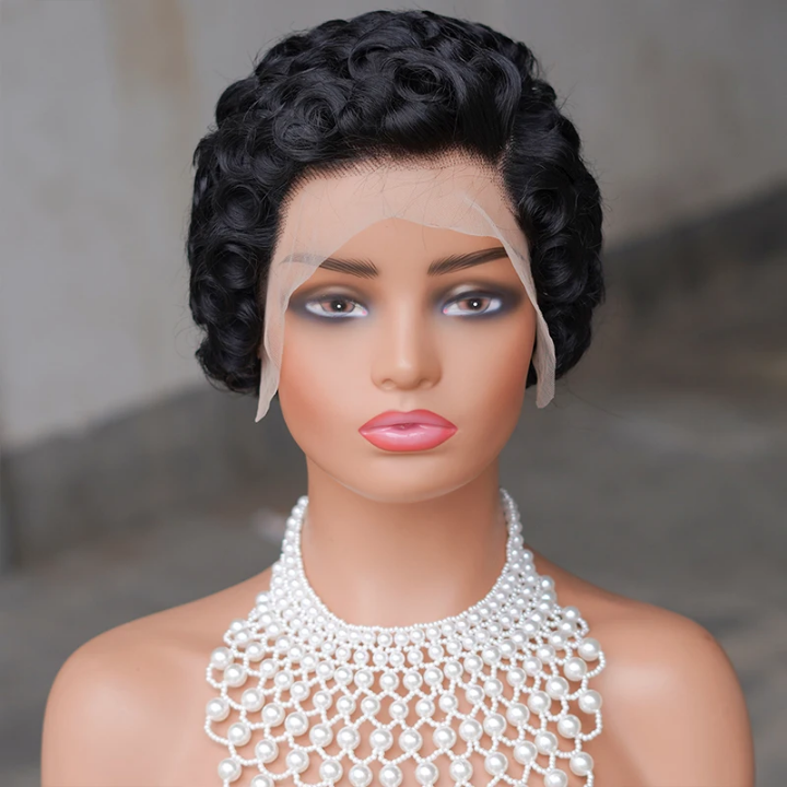 13x4 HD transparent face frontal curly  wig natural 100% black high quality