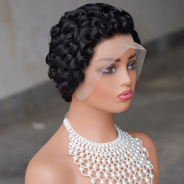 13x4 HD transparent face frontal curly  wig natural 100% black high quality