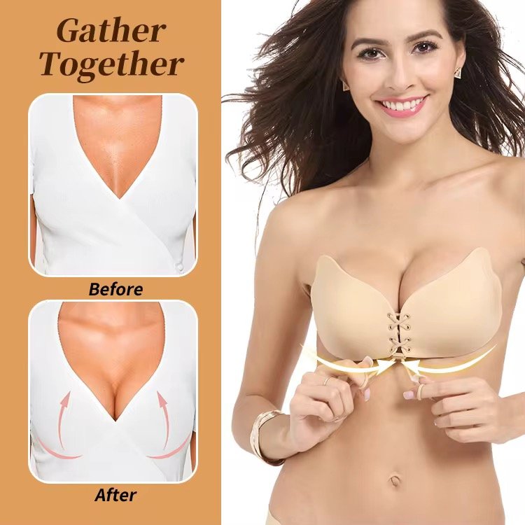 Super Sticky Self-Adhesive Push-up Bra Invisible Backless Breast Lift Deep V-shaped Cleavage Sexy Reusable Strapless Bra Gather