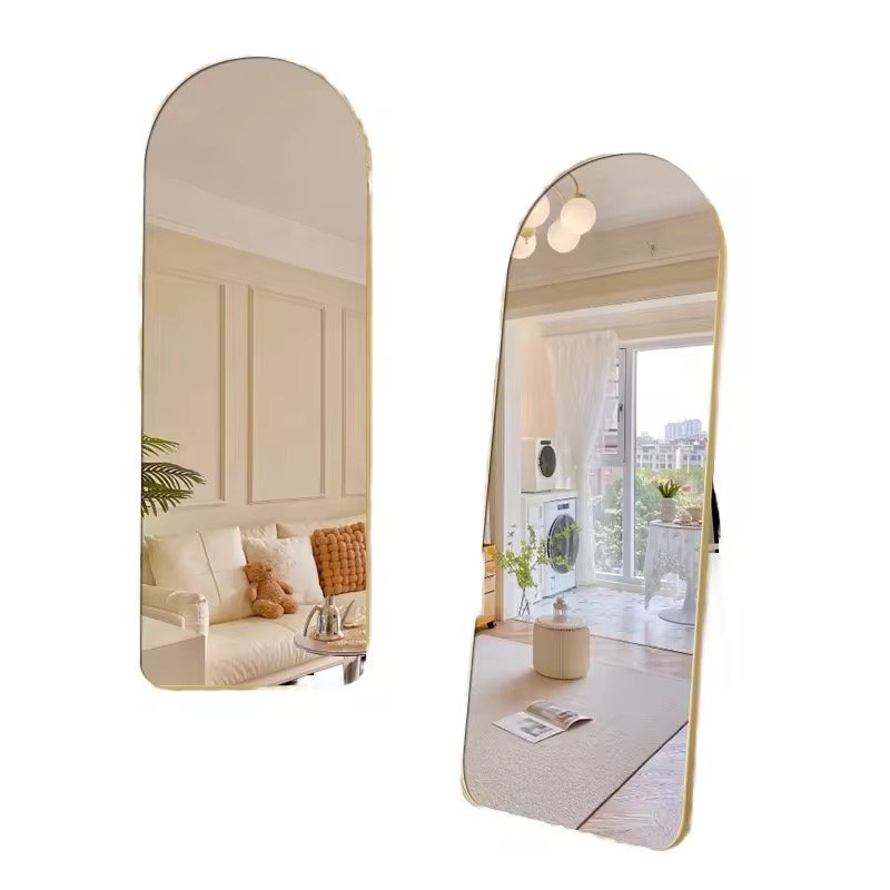 Supply High Grade Large Gold Arched Wavy Metal Framed Body Floor Standing Dressing Living Room Hotel Full-Length Mirror