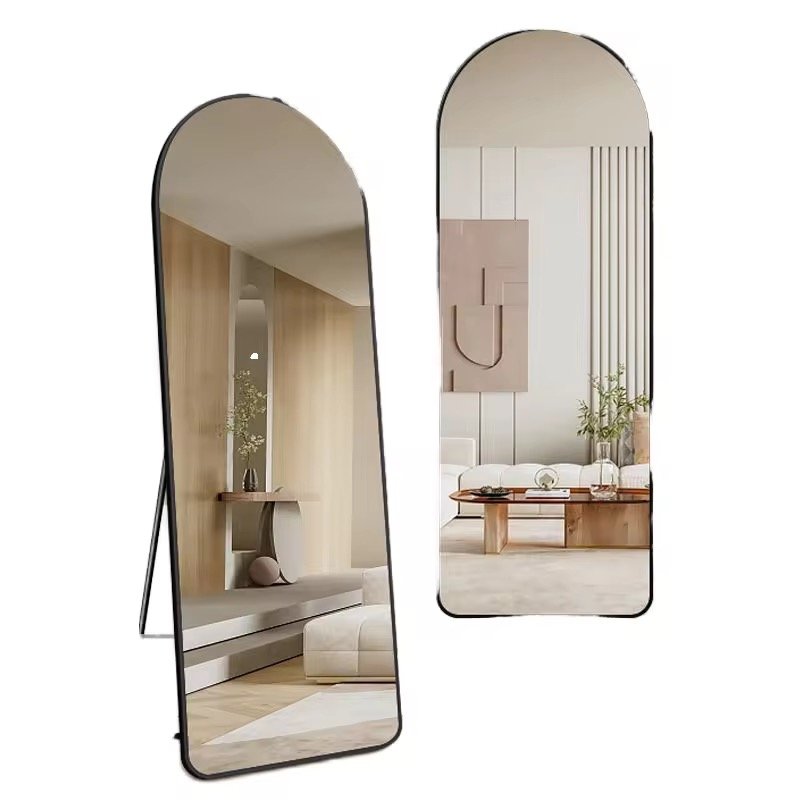 Supply High Grade Large Gold Arched Wavy Metal Framed Body Floor Standing Dressing Living Room Hotel Full-Length Mirror